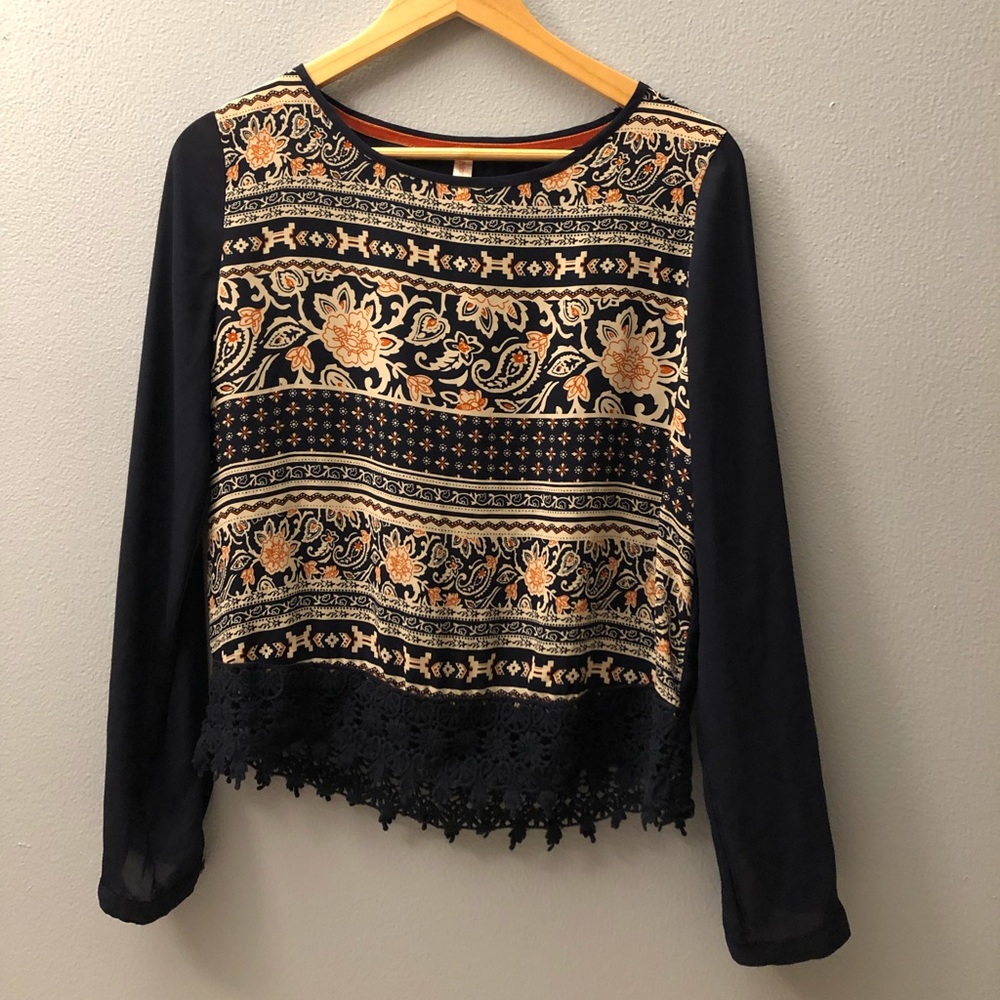 Chiffon blouse with lace trim